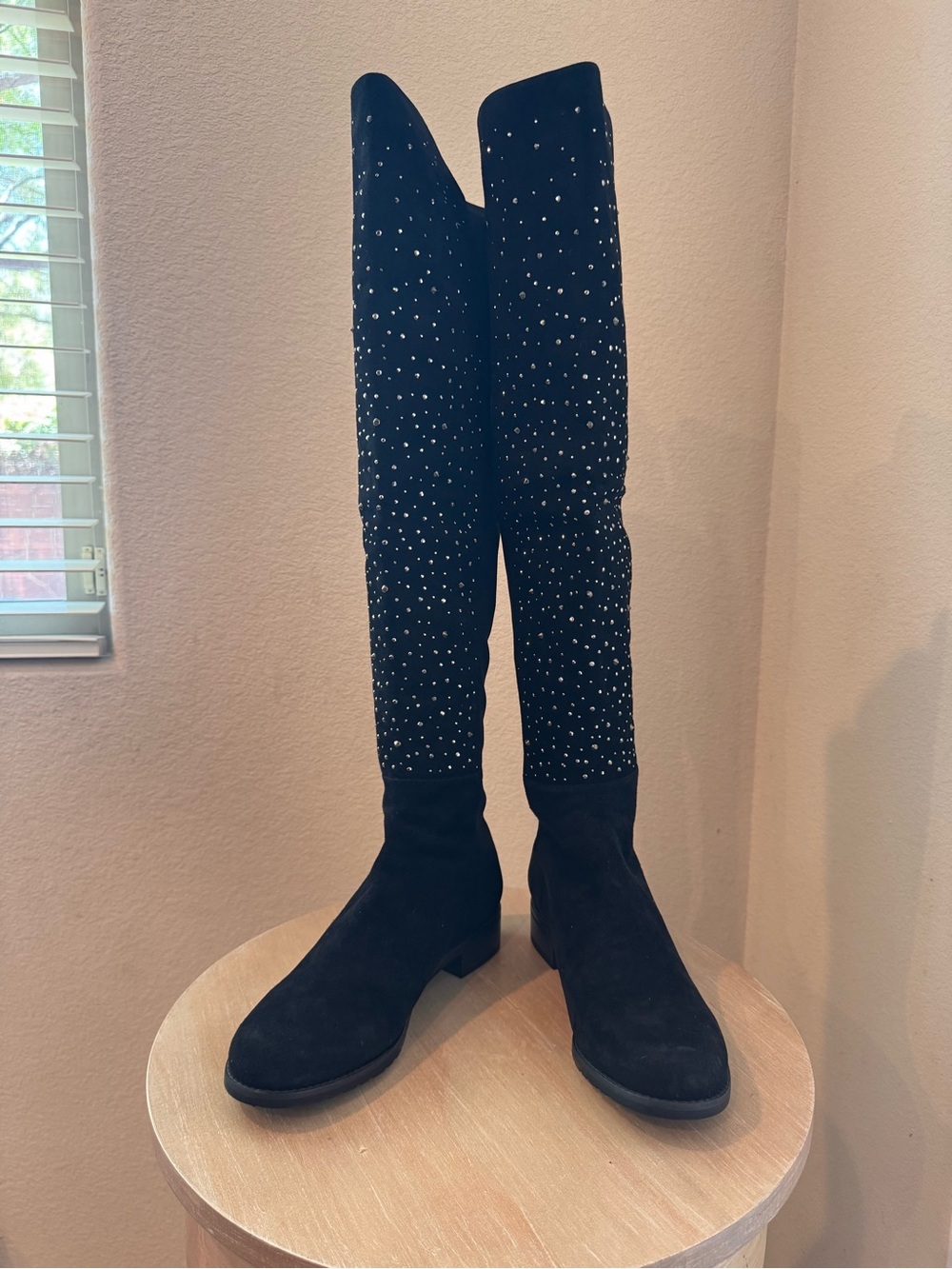 Stuart Weitzman 5050 Black Suede Crystal Studded Boots - Size 9.5 - NIB - $1,500